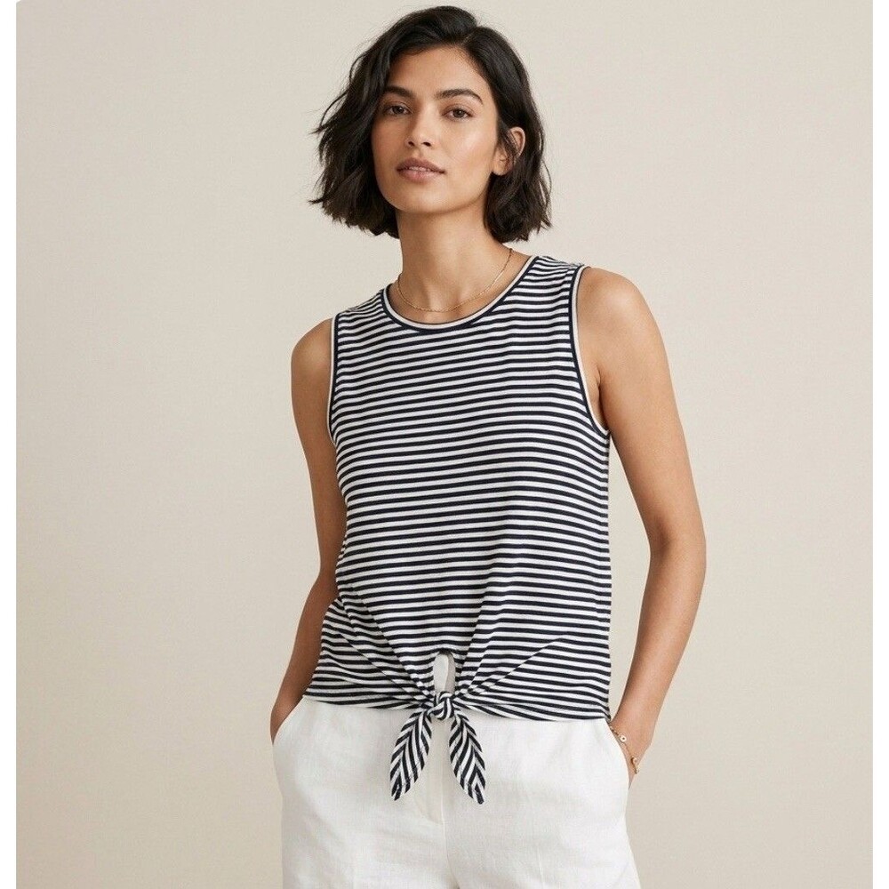 J. Crew Navy Blue and White Striped Tie Front Tank Sleeveless Top Women’s Size M